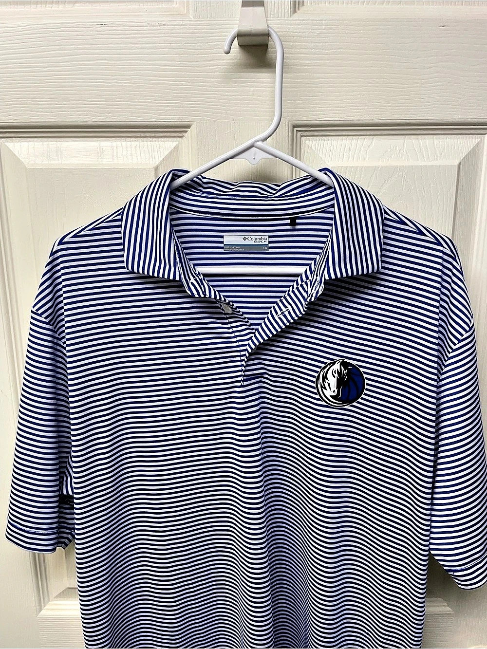 Columbia Dallas Mavericks Polo Shirt Mens Large Blue Stripe NBA Golf Omni-Wick